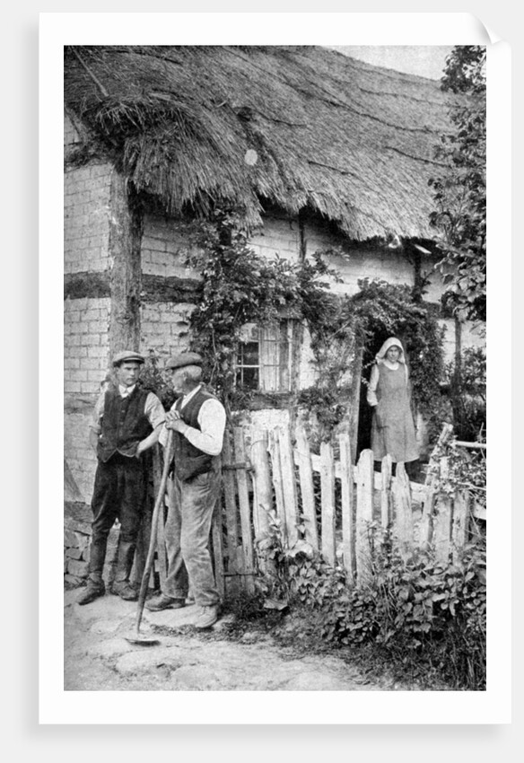 Two men chatting outside a cottage, near Lucton, Herefordshire by AW Cutler
