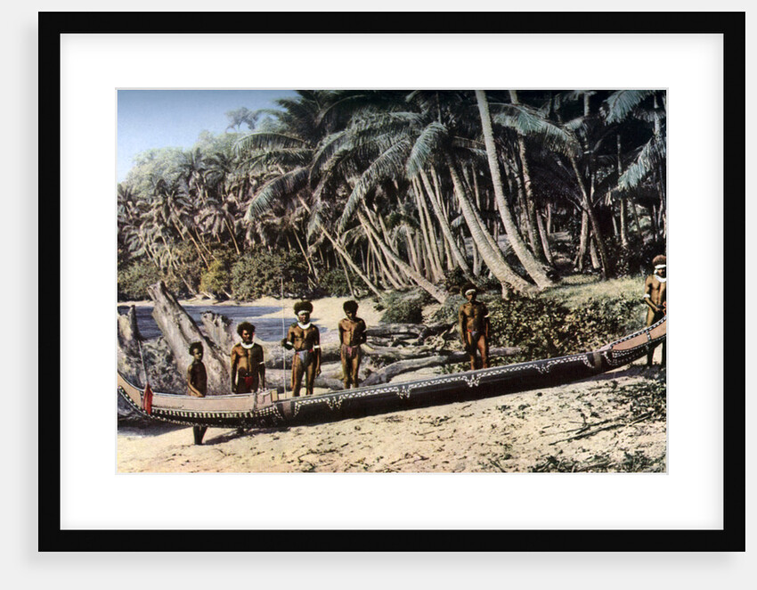 Native canoe on a palm shaded beach, Solomon Islands by York & Son