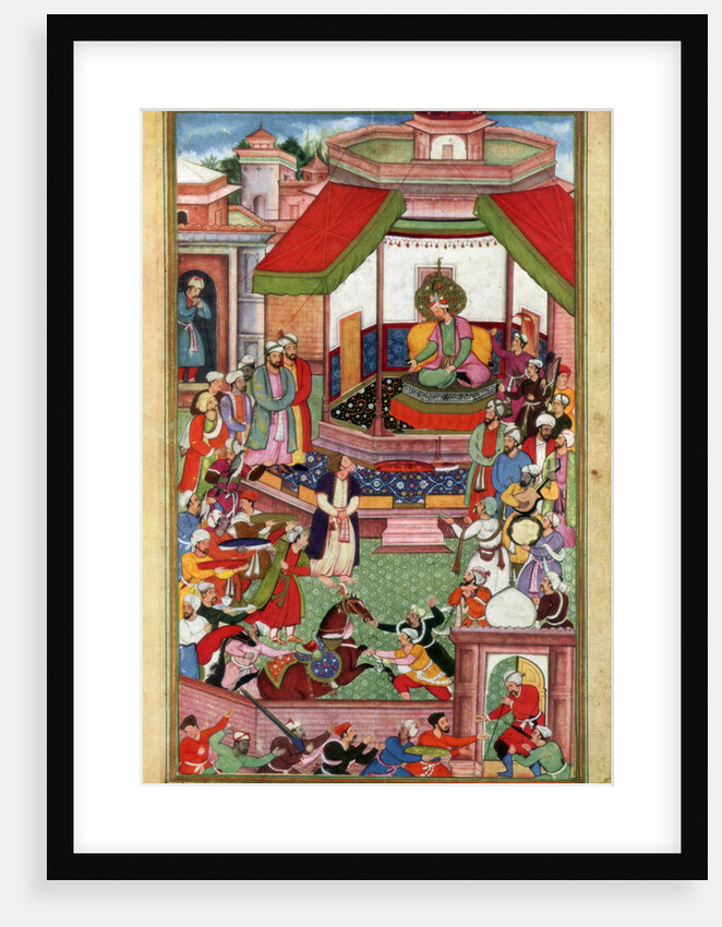 Abu'l-Fazl ibn Mubarak presenting the Akbarnama to Akbar by Anonymous