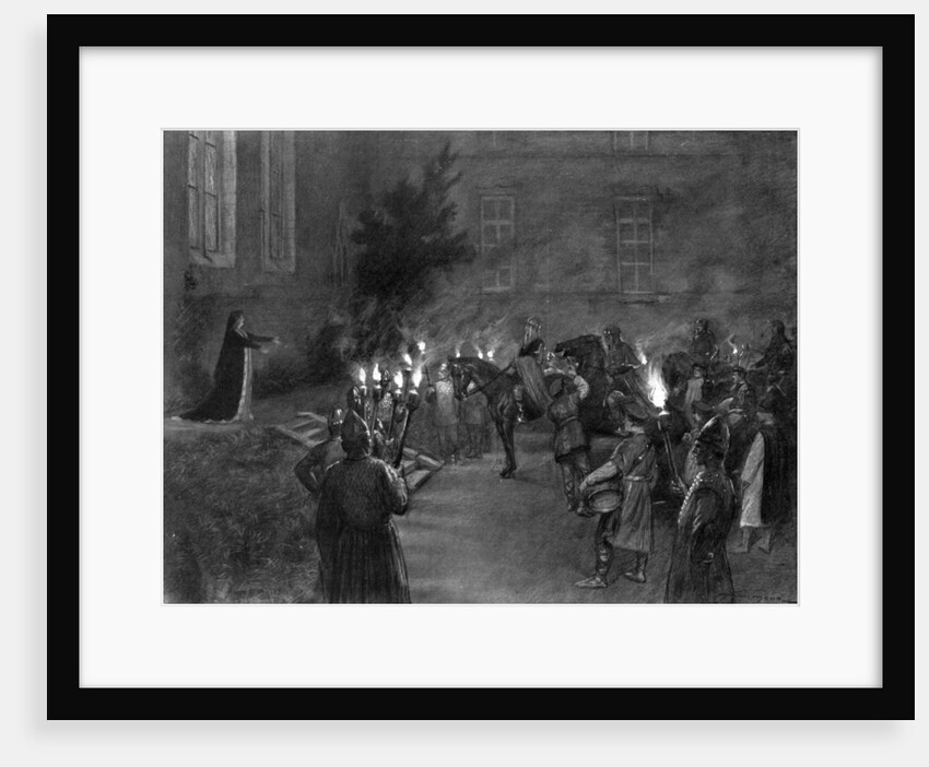 Lady Macbeth welcomes King Duncan at the gates of Macbeth's castle by J Simont