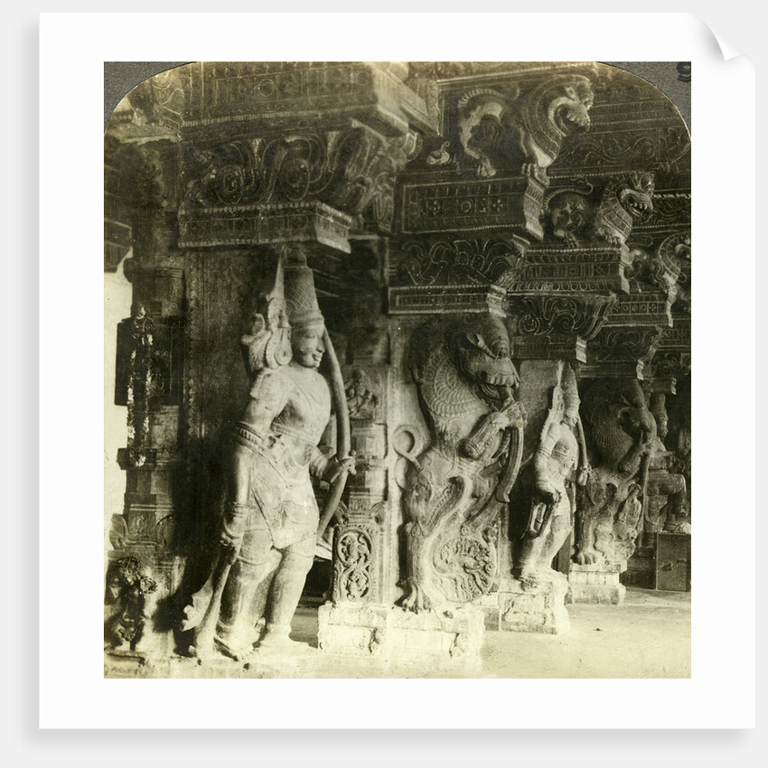 Pillars of a Hindu temple, Madurai, India by Underwood & Underwood