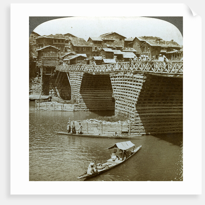 Quaint bridge and houses, City of Sun, Kashmir, India by Underwood & Underwood