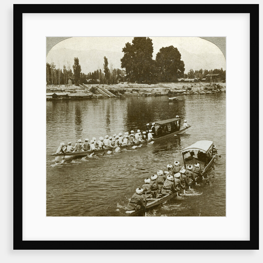 Lady Curzxon travelling on the state barge of the Maharaja, Kashmir, India by Underwood & Underwood