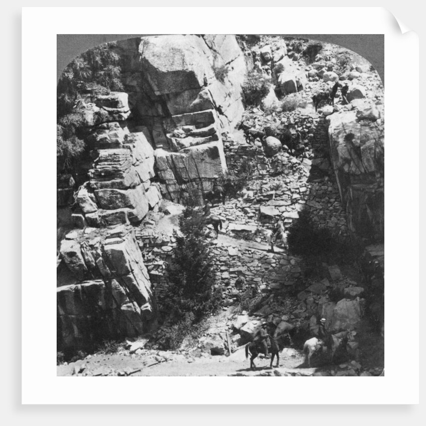 Climbing the steep zig-zag trail at the eastern end of Yosemite Valley, California, USA by Underwood & Underwood