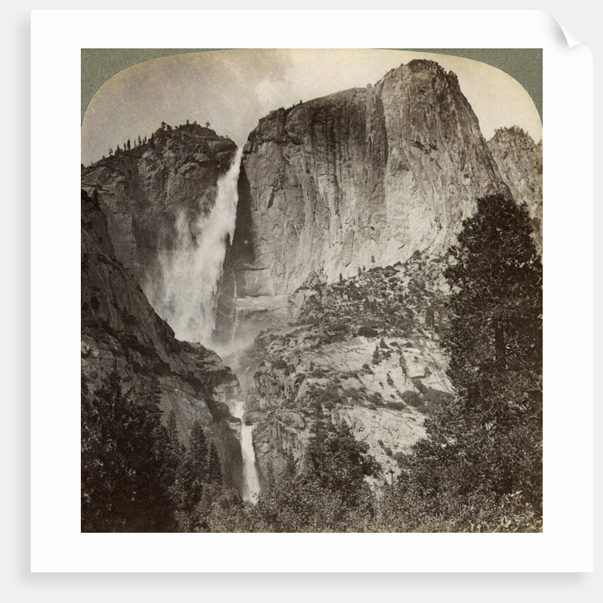 Yosemite Point and wind-blown Yosemite Falls, Yosemite Valley, California, USA by Underwood & Underwood