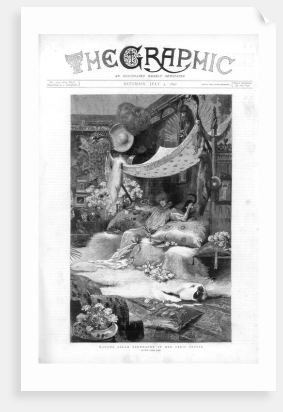 French actress Sarah Bernhardt in her Paris studio, France by Anonymous