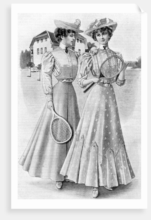 Tennis gowns, girls' attire for August by Anonymous