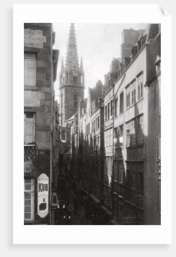 Street scene, showing the cathedral spire, St Malo, Brittany, France by Anonymous