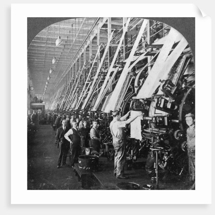General view of a large printing room in a cotton mill, Lawrence, Massachusetts, USA by Keystone View Company