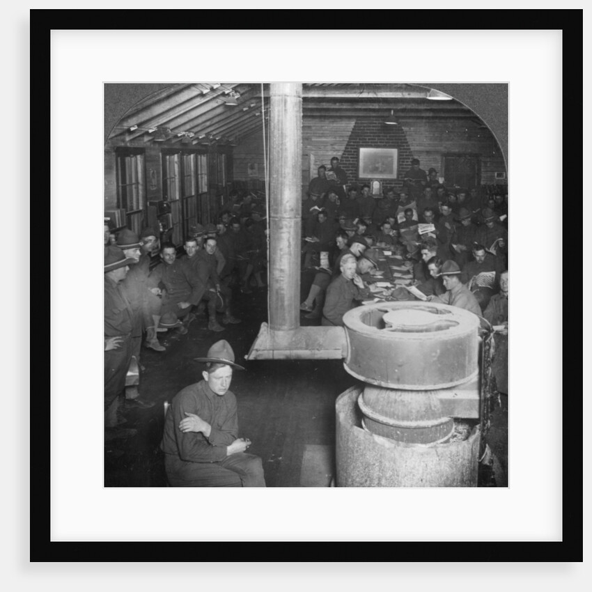 Social room of a YMCA army camp hut by Keystone View Company