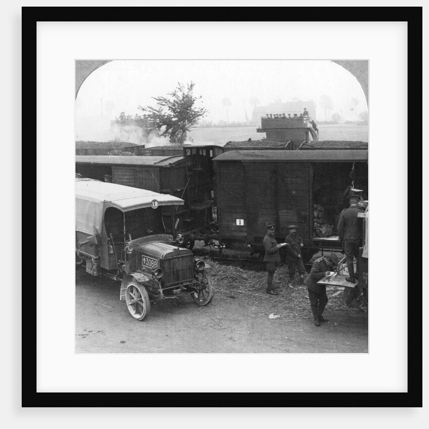 Troops and supplies are rushed from a railhead to the firing line, World War I by Realistic Travels Publishers