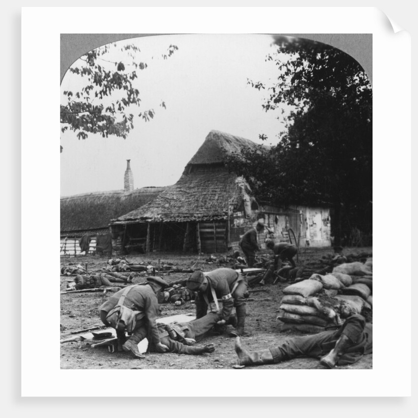Stretcher bearers caring for wounded at an improvised first aid post, World War I by Realistic Travels Publishers