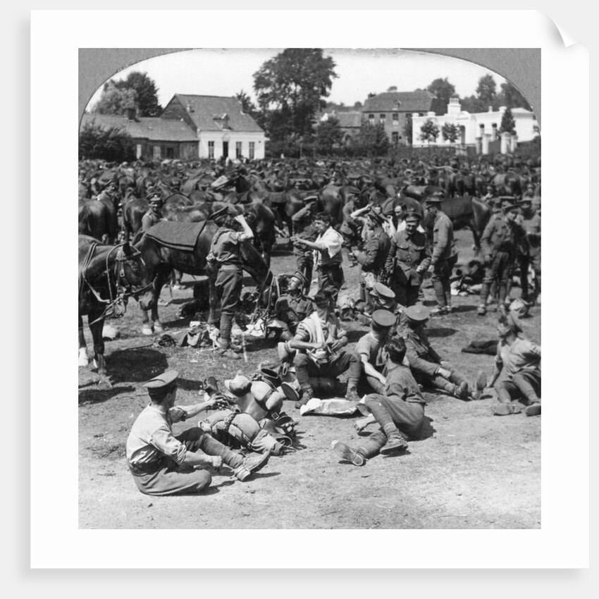 British cavalry troops resting in a French village, World War I by Realistic Travels Publishers