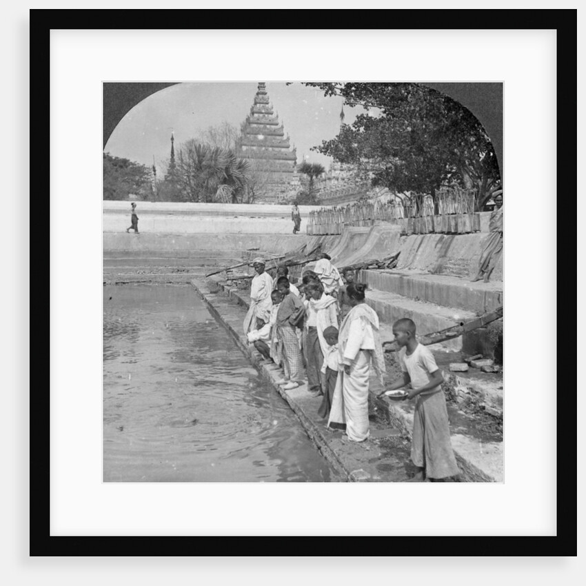 Pilgrims feeding holy turtles, Arakan Pagoda, Mandalay, Burma by Stereo Travel Co