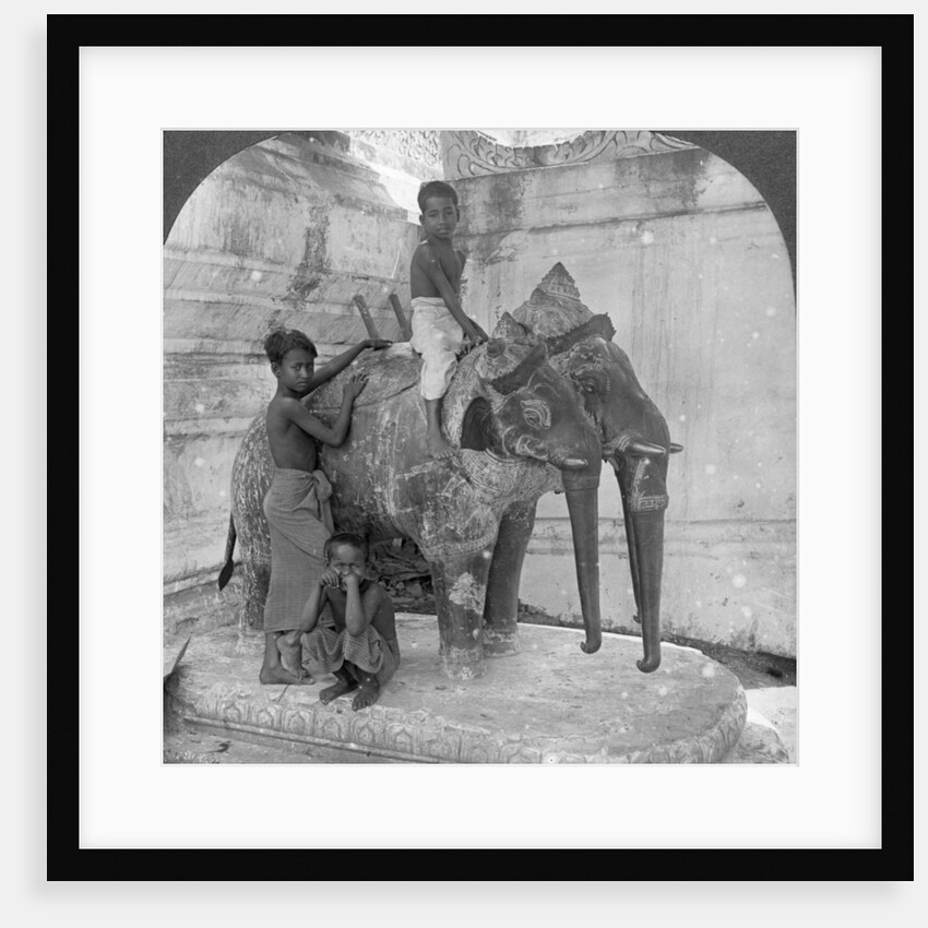 Three headed elephant guarding a sanctuary, Arakan Pagoda, Mandalay, Burma by Stereo Travel Co