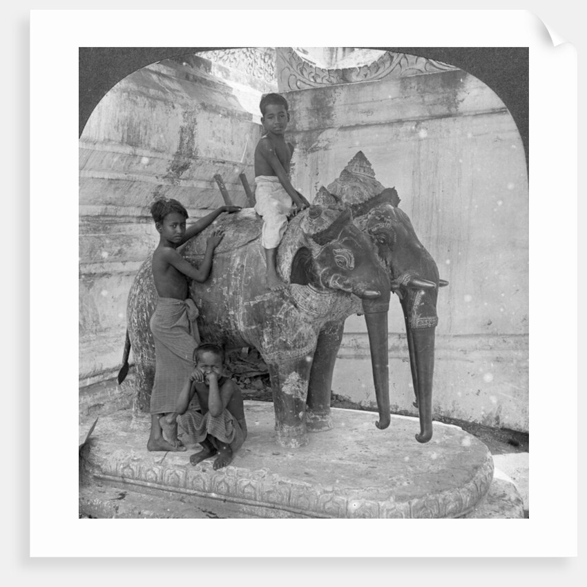 Three headed elephant guarding a sanctuary, Arakan Pagoda, Mandalay, Burma by Stereo Travel Co