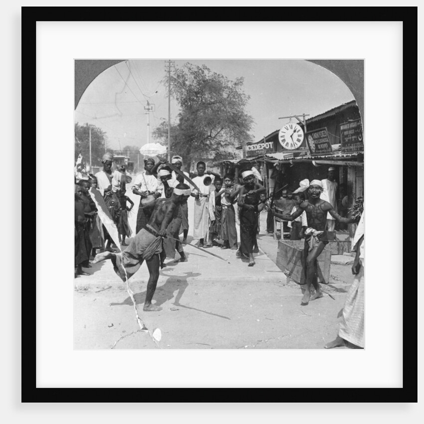 Young men performing a sword dance, Burma by Stereo Travel Co