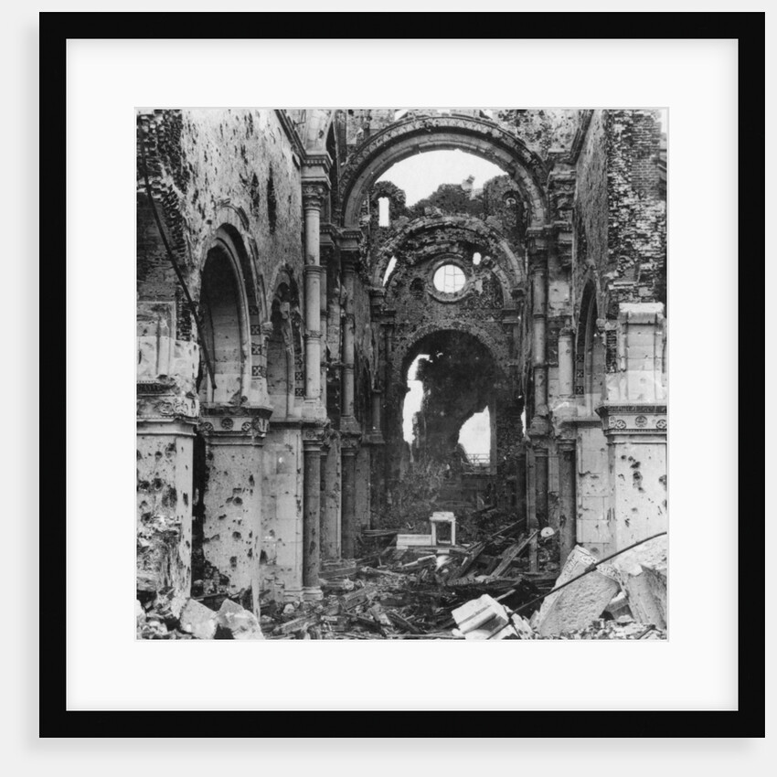Damaged interior of Albert Cathedral, France, World War I by Nightingale & Co