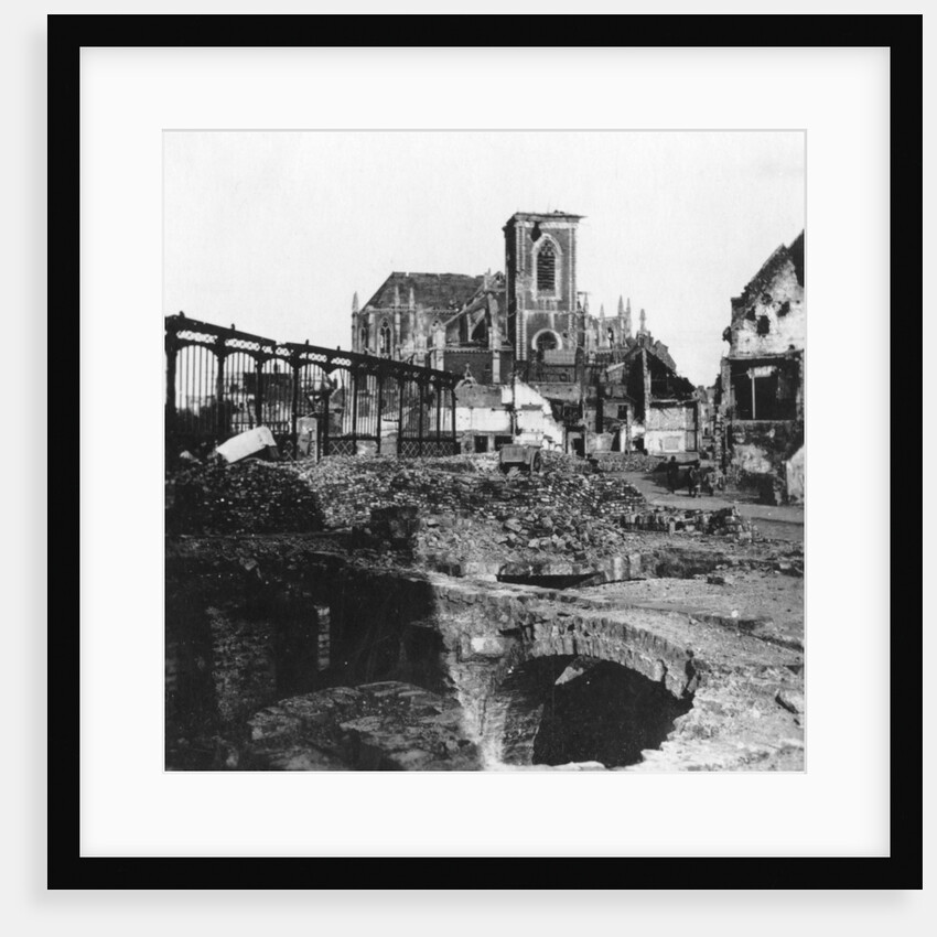 Damaged exterior of the Church of St Vaast, Armentières, France, World War I by Nightingale & Co
