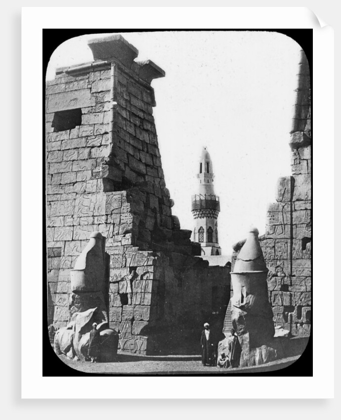 Minaret and ruins of Luxor Temple, Luxor, Egypt, c1890. Lantern slide by Newton & Co