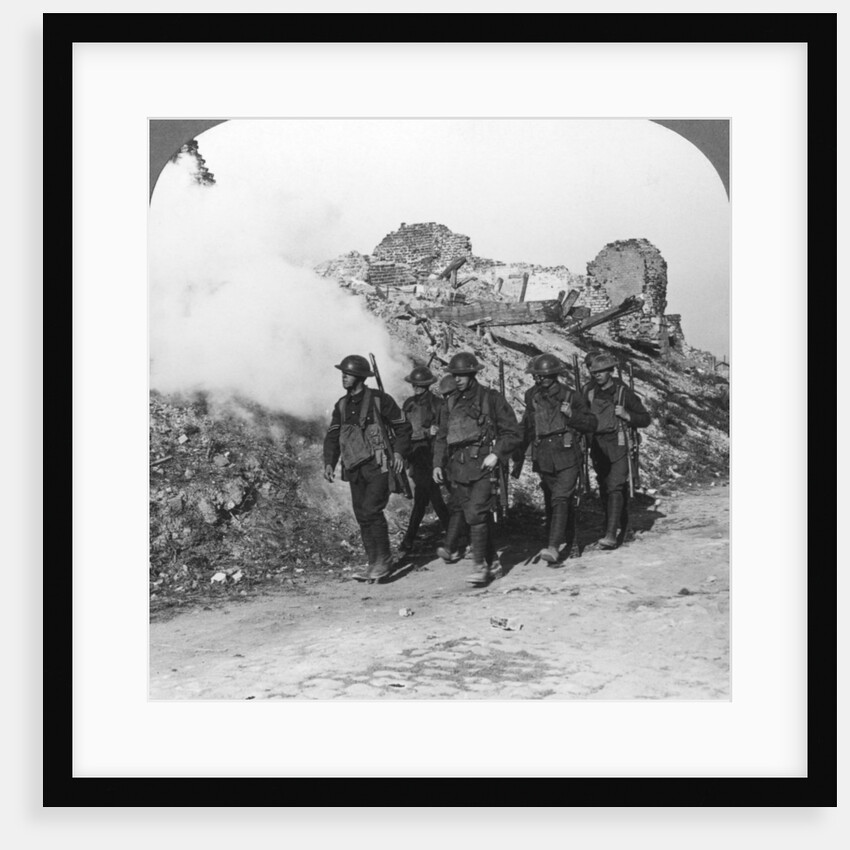 Troops passing the ruins of Monchy on the way up the line, France, World War I by Realistic Travels Publishers