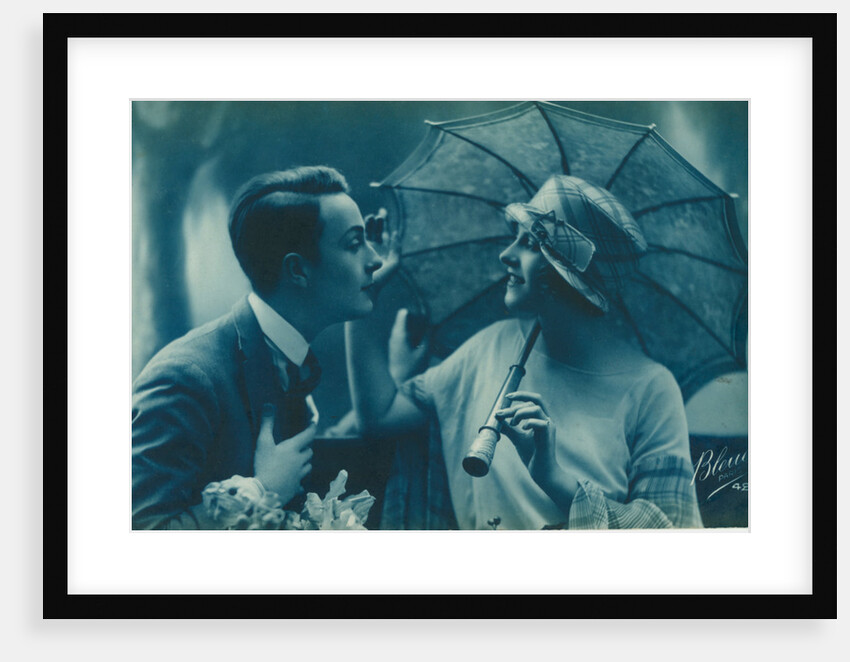 Postcard of romantic vintage couple, in blue by Anonymous