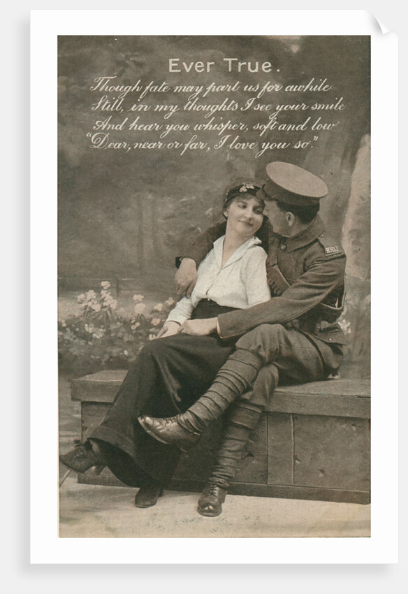 Romantic postcard featuring a soldier and his sweetheart, c1914-18 by Anonymous