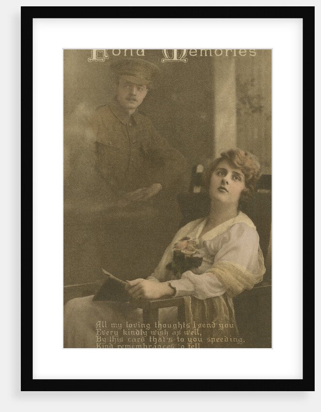 'Fond Memories', romantic postcard sent from a soldier to his sweetheart by Anonymous