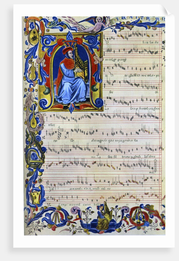 Francesco Landino playing a portative organ by Anonymous