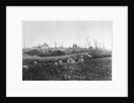 French infantry establishing fallback positions in front of a ruined farm, Picardy, France by Anonymous