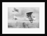 Three-seated aeroplane on a photographic mission, protected by a Spad fighter aircraft by Etienne Cournault