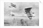 Three-seated aeroplane on a photographic mission, protected by a Spad fighter aircraft by Etienne Cournault