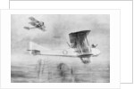 Three-seated aeroplane on a photographic mission, protected by a Spad fighter aircraft by Etienne Cournault