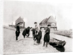 Men and boys in traditional costume by a canal bank, Marken Island, Netherlands by James Batkin