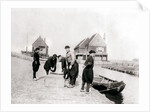 Men and boys in traditional costume by a canal bank, Marken Island, Netherlands by James Batkin