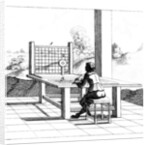 Figure practising perspective drawing by Anonymous