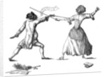 Mlle la Chevaliere d'Eon de Beaumont fencing at Carlton House, 9th April 1787 by Anonymous