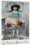 'Jacob and Cos. Cakes & Biscuits', c1900s-c1920s. Advertising postcard by Anonymous