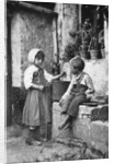 Two children in a backyard by Constance Ellis