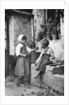 Two children in a backyard by Constance Ellis