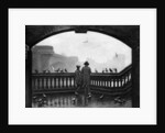 A man and a boy feeding the birds by Blackfriars Bridge, London by Anonymous