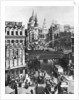 The spire of St Martin, Ludgate silhouetted against the bulk of St Paul's, London by Frith