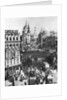 The spire of St Martin, Ludgate silhouetted against the bulk of St Paul's, London by Frith