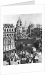 The spire of St Martin, Ludgate silhouetted against the bulk of St Paul's, London by Frith