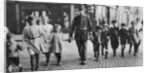 Policeman helping schoolchildren across the road, East End, London by Anonymous