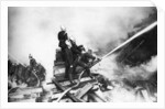 Firemen fighting a fire at a timber yard, London by Anonymous