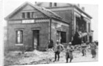 Damaged railway station at Roye, France, First World War by Anonymous