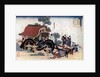 Pulling a three-wheeled carriage, Japanese woodcut by HOKUSAI