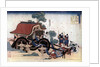 Pulling a three-wheeled carriage, Japanese woodcut by HOKUSAI
