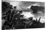 British troops on riverbank prepared for German advance, Belgium, First World War by Anonymous